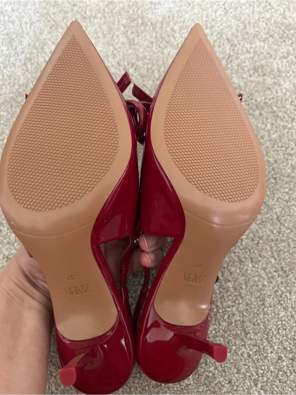 Zara Red Patent Pointed-Toe Bow Slingbacks